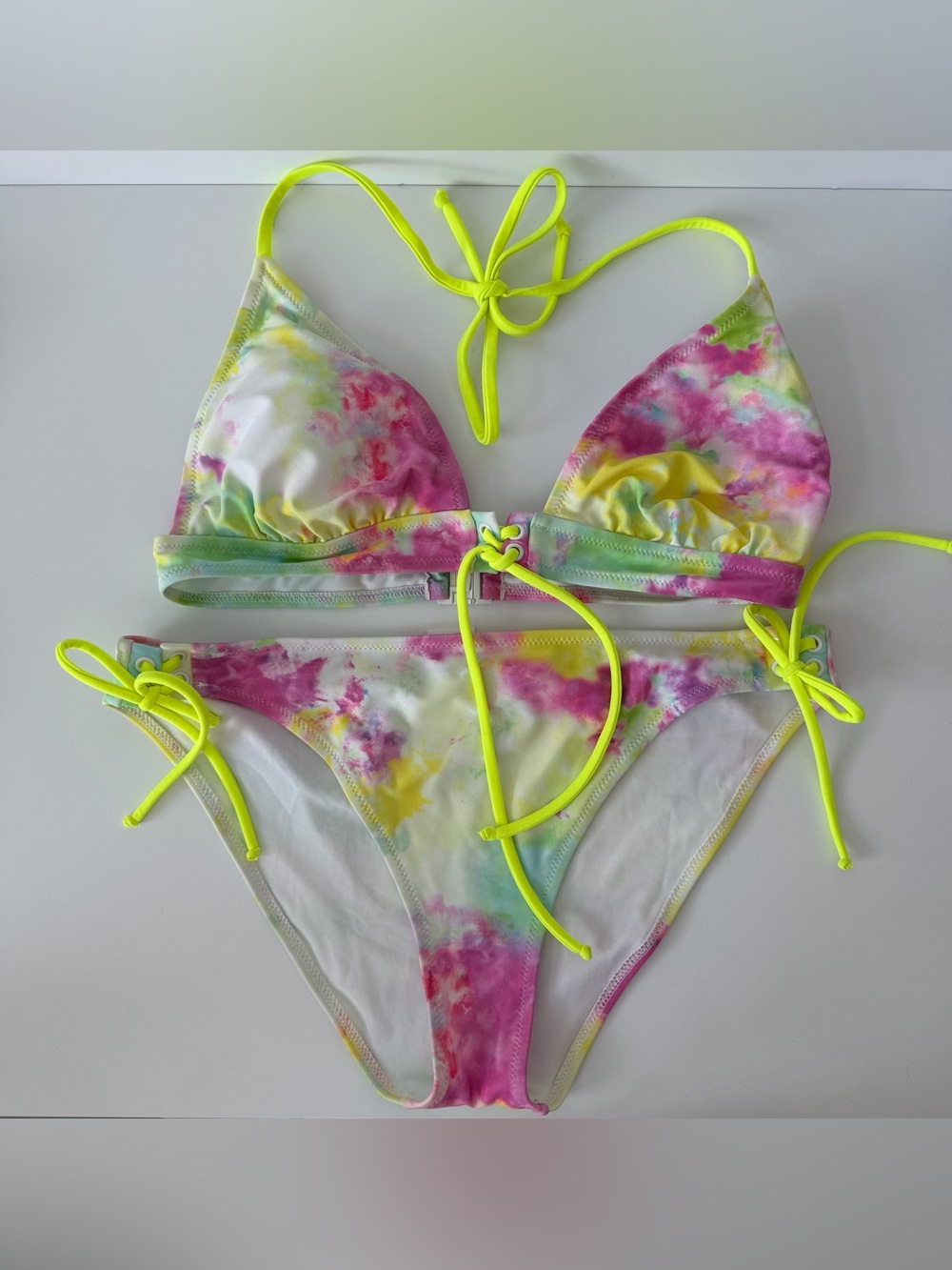Sundek Pastel Watercolor Tie Dye Lace-Up Bikini Set, Size IT 42 (US Medium)